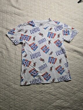 Ice Kids All-Over Logo Tee in White with Blue & Red Print